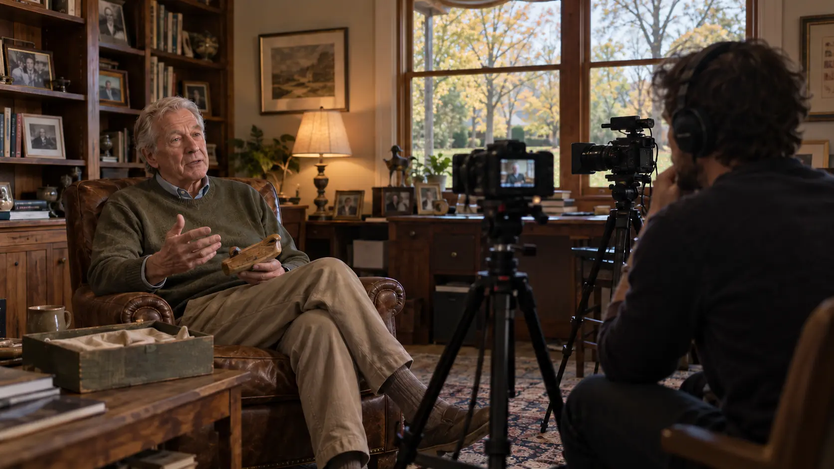 Illustrative personal biography interview with a business founder at home.