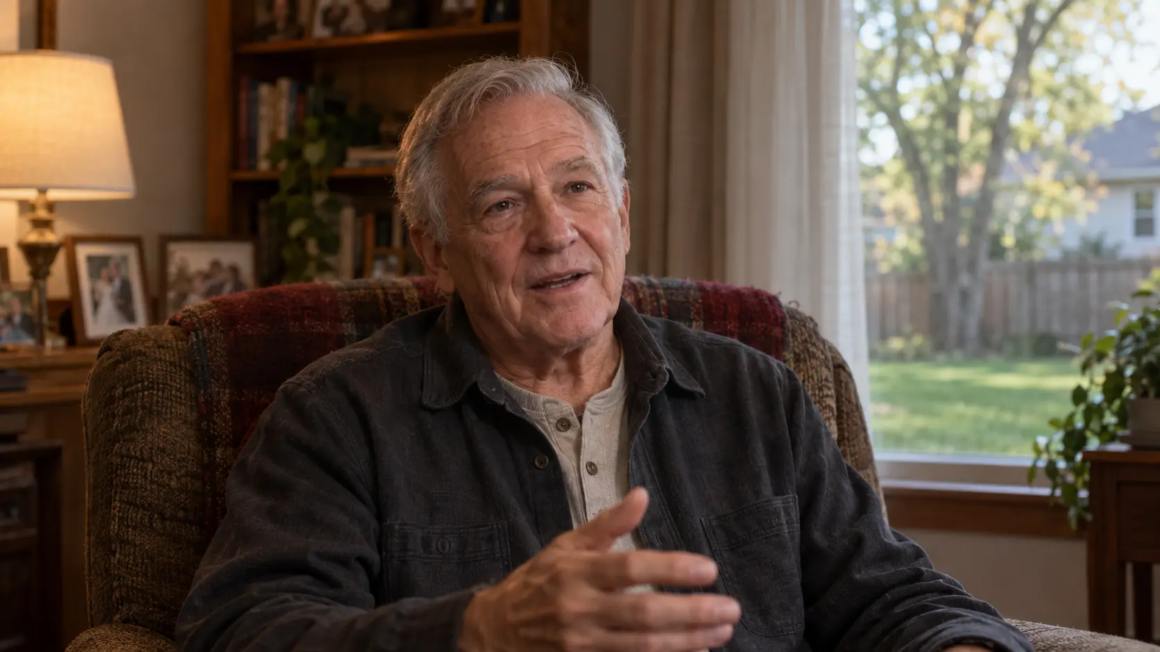 Illustrative personal interview in a comfortable home setting.